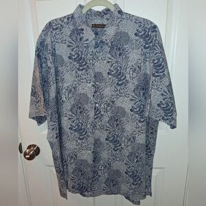 Tori Richard Men's Blue Tropical Patterned Shory Sleeve Button-down Shirt 2XL